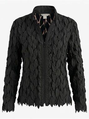 Bianca Nygård Black Leaf-Textured Zip Front Jacket